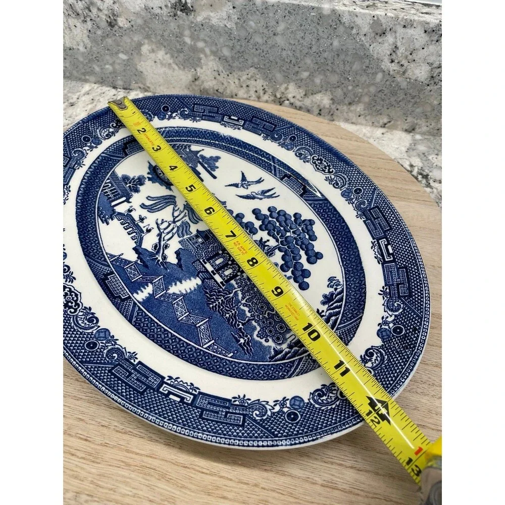 Vintage 12" Oval Blue Willow Serving Dish Plate Johnson Brothers England - Picture 4 of 6